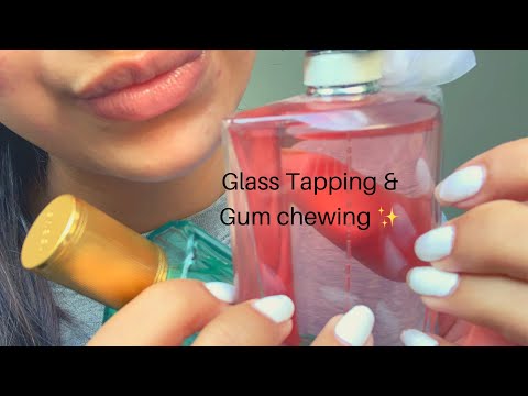ASMR Perfume Glass Tapping w/ Relaxing Whispers & Slight Gum Chewing ✨💕