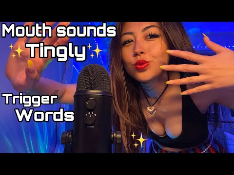 ASMR MOUTH SOUNDS + TINGLY TRIGGER WORDS with HAND MOVEMENTS (spit painting too!😴)