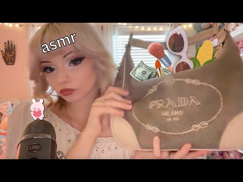 ASMR girly whats in my bag (short nails tapping, mouth sounds, emptiness)