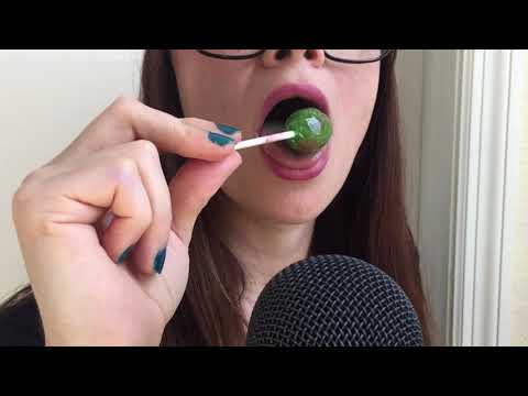 ASMR Lollipop Green Sour 🍏 Apple Glasses Charms Blow Pop aggressive satisfying mouth sounds tingles