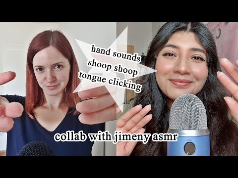 ASMR dry hand sounds with shoop trigger + tongue clicking - tingly COLLAB with Jimeny ASMR