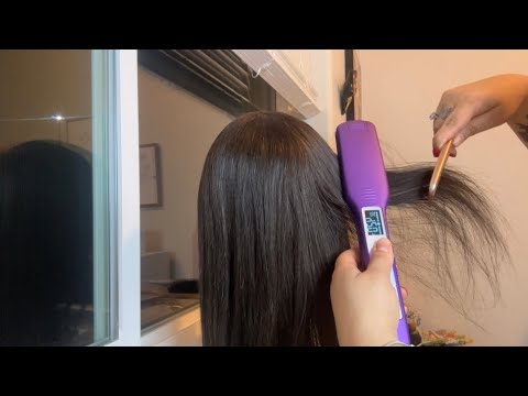 ASMR| Straightening your hair RP- minimal talking & light bracelet sounds