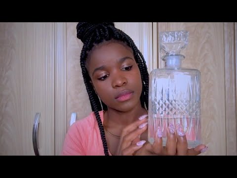 ASMR textured glass tapping + scratching + water pouring