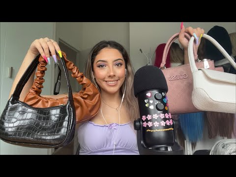 ASMR Textured scratching on my handbags with long nails 💖👛 | Whispered