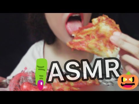 ASMR Eating Pizza & Halloween Pumpkin Chocolate  🍕🎃🍫