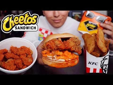 ASMR | Cheesy Cheetos Sandwich! KFC! (No Talking)