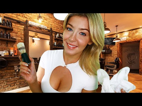 ASMR FLIRTY BARBERSHOP BABE | Hot Towel Shave Relaxation