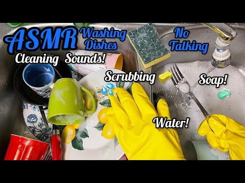 ASMR Washing dishes and household sounds! (rubber gloves, no talking) - ,Scrubbing Cleaning sounds!