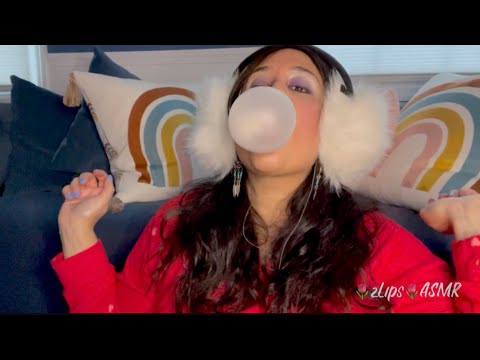 ASMR Gum Chewing and Blowing while going through my empties/Whisper Ramble/Tapping/Crinkles