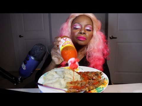 Instant Mash Potatoes With Fried Fish ASMR Eating Sounds