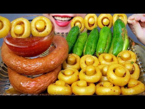 ASMR MUSHROOM POTATOES- Chewy Garlic Seasoned Potatoes X  kielbasa Sausagce Eating sounds LINH-ASMR