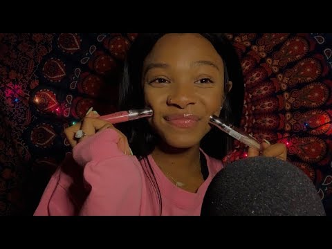 ASMR doing an asmrtist’s favorite triggers ~ lipgloss + mouth sounds + inaudible whispering