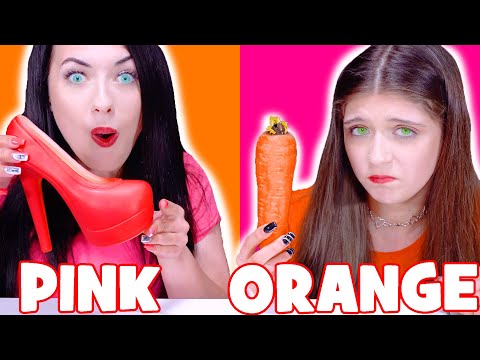 ASMR Orange Food VS Pink Food Candy Race Mukbang