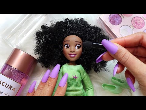 ASMR Bedtime Triggers On A Doll👸🏾 Skincare, Hairplay, Makeup, Tapping (Whispering) Relaxing AF