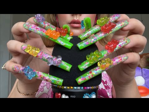 ASMR mic scratching with REALLY LONG NAILS 💚🌈💖 ~with foam, fluffy & no cover~