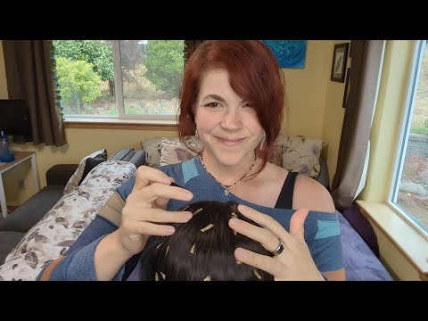 ASMR - Pulling Glitter Out of Your Hair with Tweezers - Hair Brushing and Scalp Checking Sounds