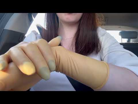 ASMR TIGHT surgical gloves in the car (Loud background noises)