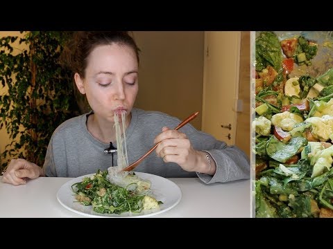 ASMR Eating Sounds | Green Pesto Salad & Glass Noodles