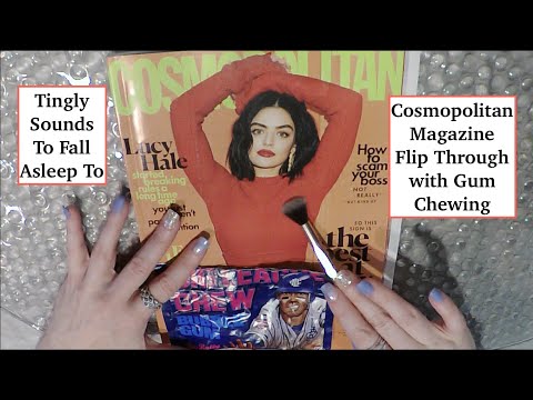 ASMR Gum Chewing Magazine Flip Through with Close Whispered Ramble and Page Brushing | Lucy Hale