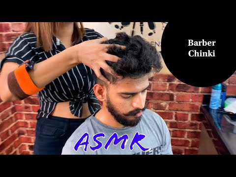 ASMR | Female Barber Head Massage In Barber Shop | Massage Therapy