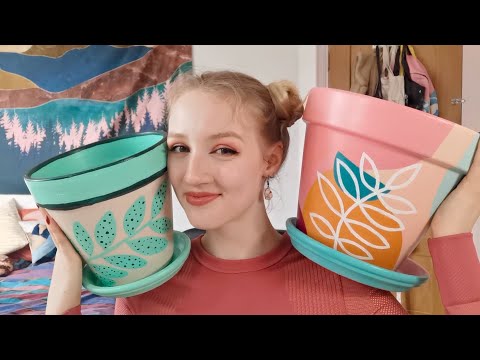 [ASMR] Paint some plant pots with me 🌱🎨  ~ rambling, sketching