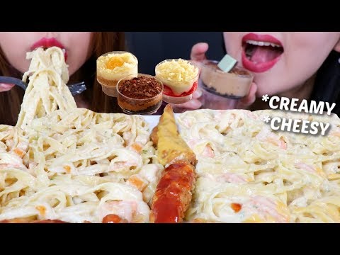 ASMR CREAMY Fettuccine Alfredo Pasta + DOLCINI DESSERTS 리얼사운드 먹방 | Kim&Liz ASMR