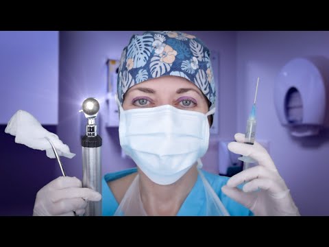 ASMR Ear Exam & Lymph Node Biopsy Surgery - All Up Close To Your Ears! Otoscope, Gloves, Crinkles