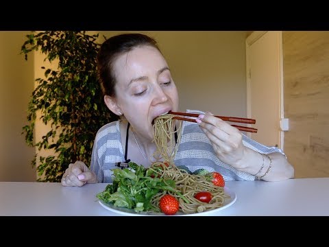 ASMR Whisper Eating Sounds | Spaghetti & Pasta Salad With Green Pesto