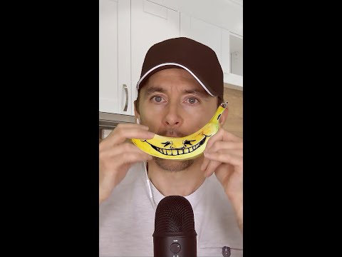 ASMR Tapping a banana with mouth sounds #short