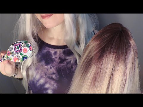 ASMR Hair Brushing & Gum Chewing | Wig Over Blue Yeti Mic | No Talking For Sleep