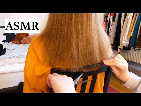ASMR my friend needed a lil trim 🧡 Relaxing haircut and hair brushing/combing (no talking)