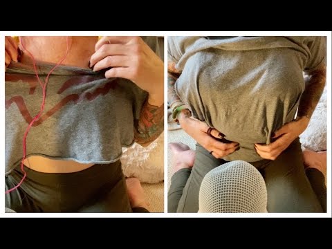 ASMR t-shirt and leggings scratching with layered mouth sounds and random tapping