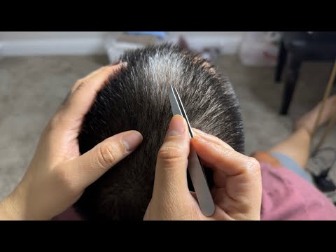 ASMR| Grey hair plucking on my husband with head massage at end- part who knows 🤭❤️