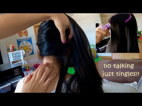 ASMR Hair Brushing (Mic on Brush #4, No Talking), Scalp/ Back Scratching Through Hair + HAIR PLAY!!