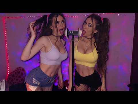 ASMR Twins - Sensual Eating your ears! agressive & soft Licking & Kissing
