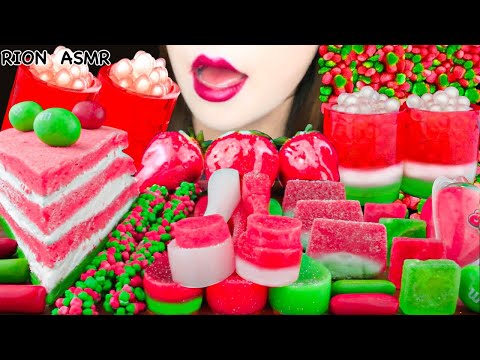 【ASMR】WATERMELON COLOR DESSERTS🍉 JELLY SPOON,JELLY CUP,WATERMELON GUMMY MUKBANG 먹방 EATING SOUNDS