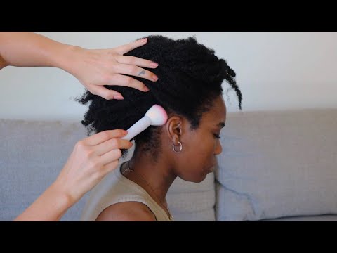 ASMR super tingly ear, nape and scalp attention on Chisom (whisper, 4c hair)
