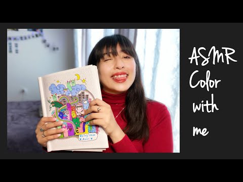 ASMR color with me (flipping pages, softspeaking, pen & pencil sounds)