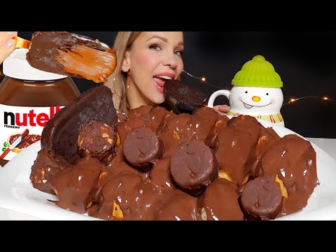 EATING | Profiterole NUTELLA (Eating Show |Eating Sounds | ASMR) Ice-Cream & Bananas in Сhocolate 먹방