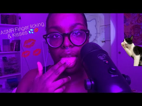 ASMR • Finger licking & Kisses 💦💋 ( up close whispers, mouth sounds, licking sounds, kisses)