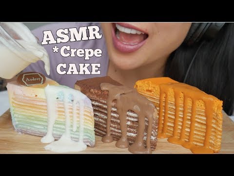 ASMR CREPE CAKE *Unicorn + Triple Chocolate + Thai Ice Tea (SOFT EATING SOUNDS) | SAS-ASMR