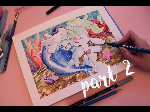 Inking Popplio & Primarina Painting (ASMR whispering/art sounds)