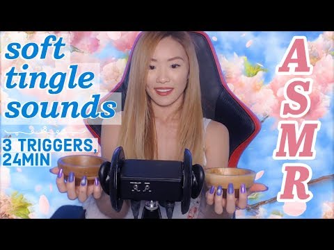 ASMR SOFT TINGLE THINGS☆ | 24min fizzy wooden bowls, fuzzy brushing,  tingle pillow