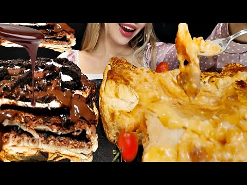 ASMR CHEESE CREAMY PIE & CHOCOLATE OREO PIE | MUKBANG Eating Sounds
