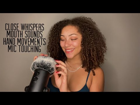 ASMR - CLOSE WHISPERS (mic touching, hand movements + mouth sounds) 💗