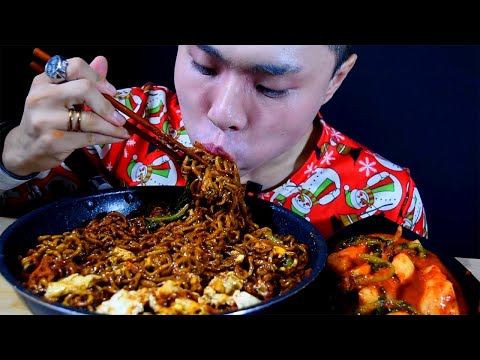 SPICY 🔥 ASMR: Black Bean Noodles, Eggs, Ponytail Kimchi Mukbang + Q&A [Most Popular Food]