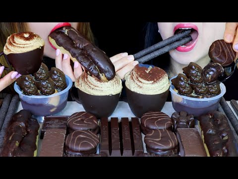 ASMR CHOCOLATE MOUSSE CAKE CUPS, PROFITEROLES, GIANT CHOCOLATE ECLAIR, OREO CAKE, CHOCOLATE SPOON 먹방
