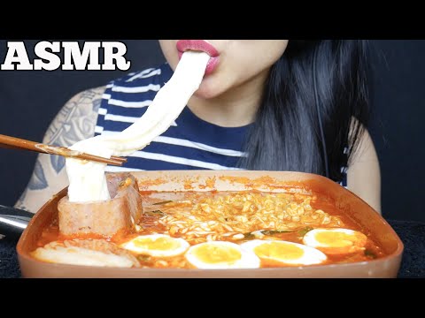 ASMR CHEESY MINI RICE CAKE SPICY NOODLES SPAM MOZZARELLA CHEESE (EATING SOUND) NO TALKING | SAS-ASMR