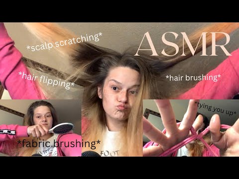 ASMR hair play - hair brushing - aggressive scalp scratching- fabric brushing - hair flipping