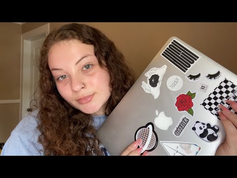 ASMR Show & Tell | Laptop Sticker Collection + Laptop Tapping 🖤🤍